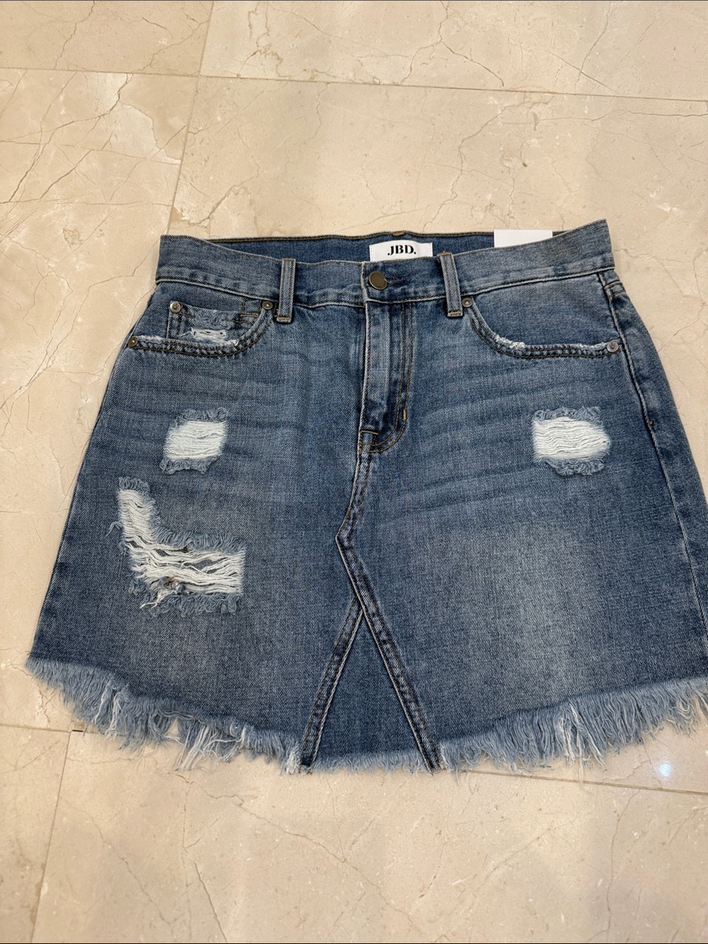 JBD-Distressed Medium Blue Denim Mini Skirt